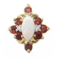 A4136 14K MARQUISE GARNET SLIDE WITH SIDE ROUND GARNET & DIAMOND 